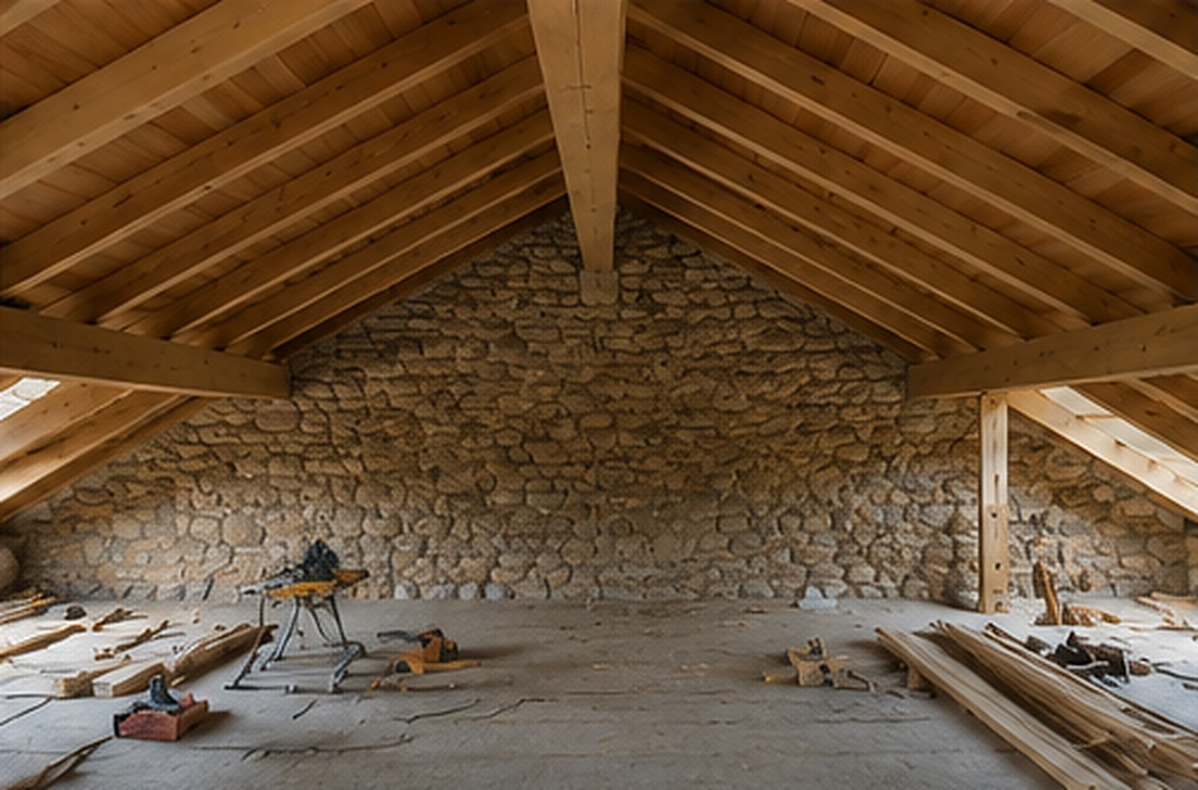 Faîtage et arbalétriers en bois
